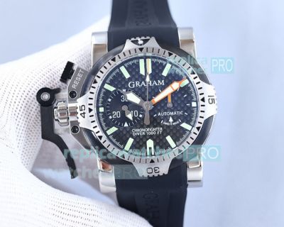 Replica Graham Chronofighter Diver Stainless Steel Black Rubber Strap Watch 44MM